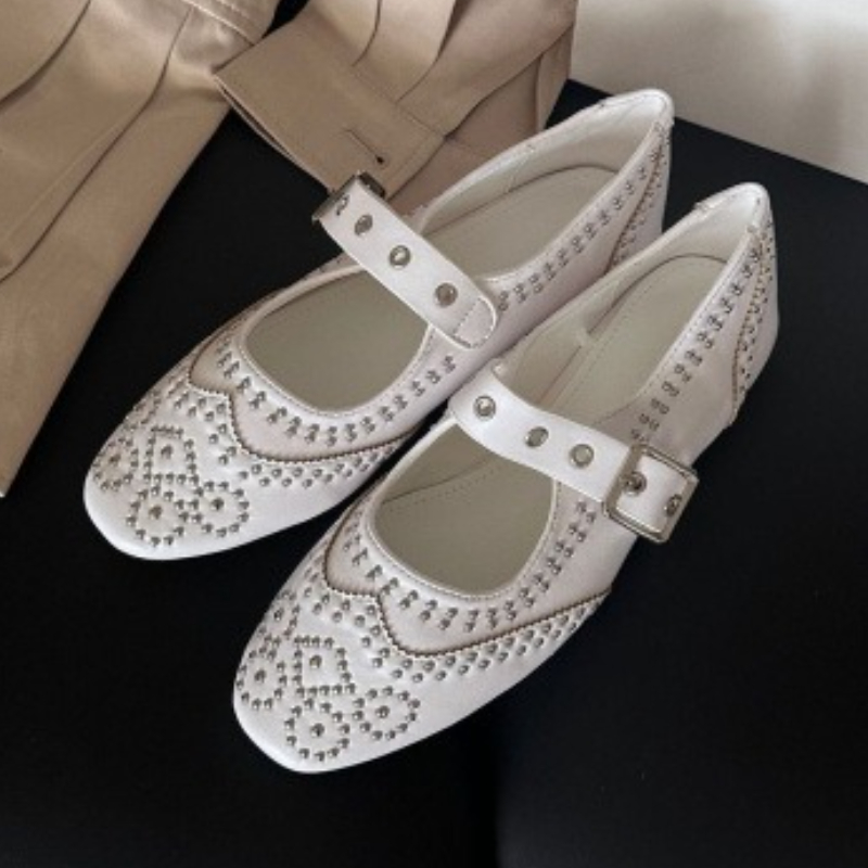 Shoes For Women Flats - Retro Niet Schnalle Design Wohnungen Frauen
