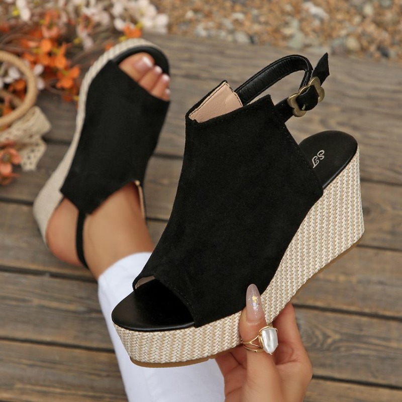 Espadrille Wedge Shoes - Damen-Sandalen Sommer Keilabsatz Plateau Wildleder Offene