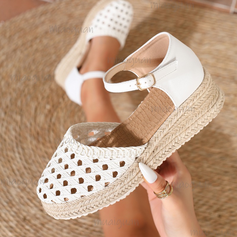 Espadrille Wedge Shoes - Boho Damen Espadrille Keilsandalen mit Hohlmuster,
