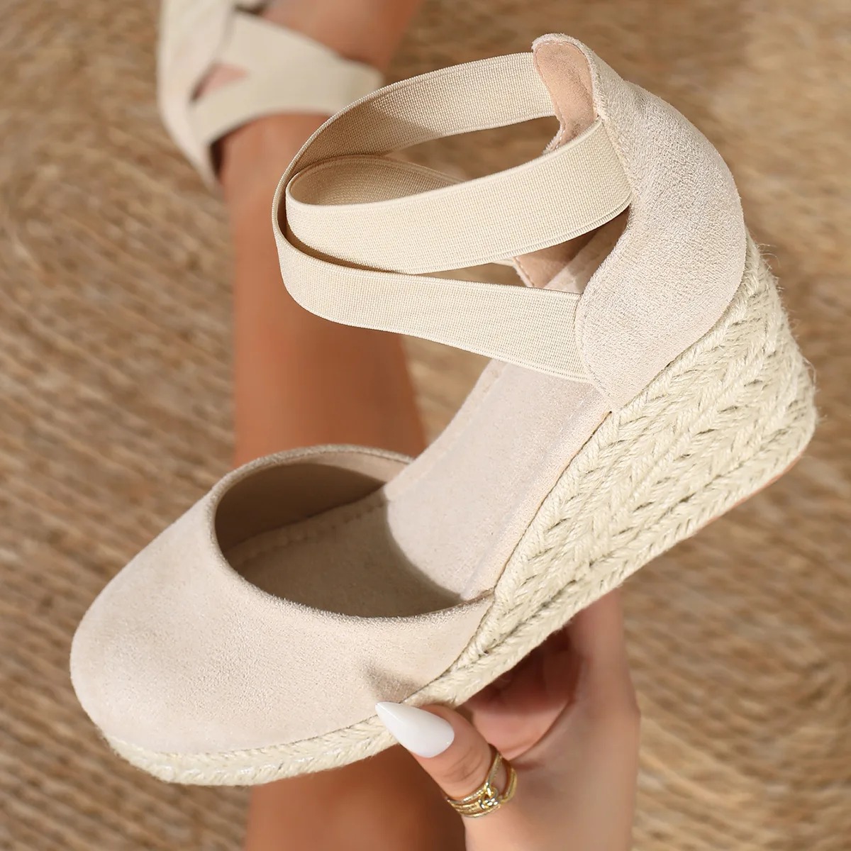 Espadrille Wedge Shoes - Cover Toe Damen Espadrille Keilsandalen mit