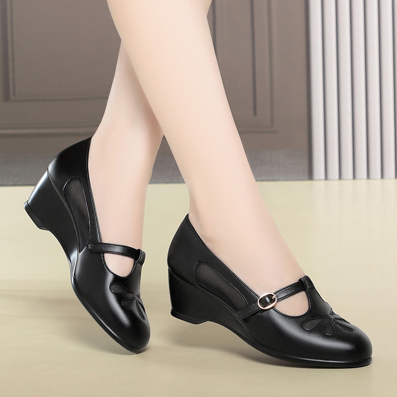 Women Shoes Wedges - Sommer-Mesh-Schuhe mit Keilabsatz für Frauen mittleren
