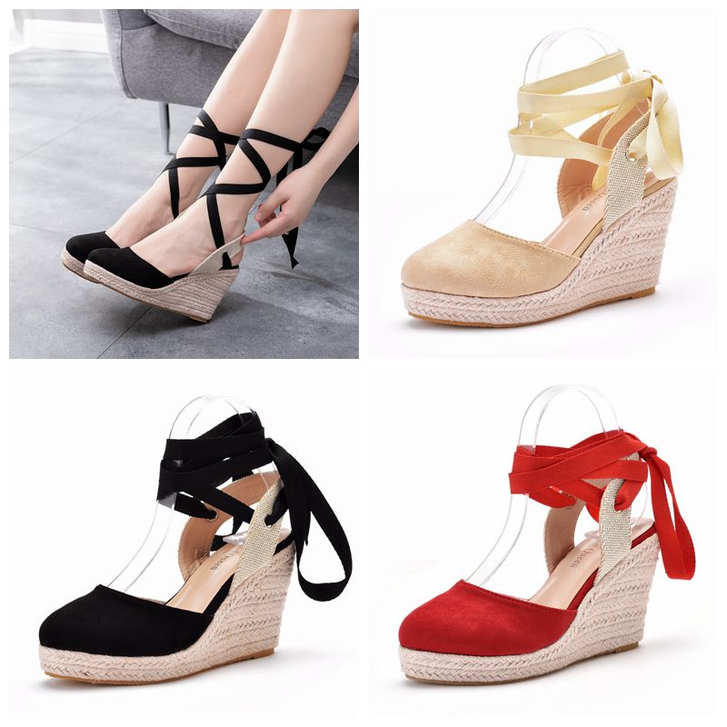 Espadrille Wedge Shoes - Damen Espadrille Plateau-Keilsandalen mit geschlossener Zehenpartie,