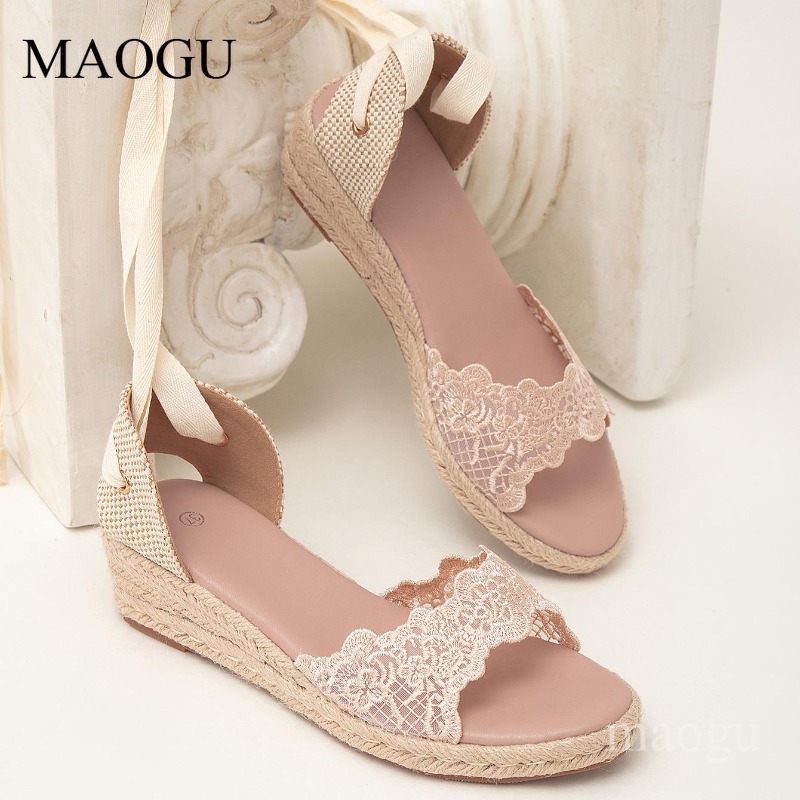 Espadrille Wedge Shoes - Damen Boho Keilabsatz-Espadrille-Sandalen mit Knöchelriemen, Plateau-Schuhe,