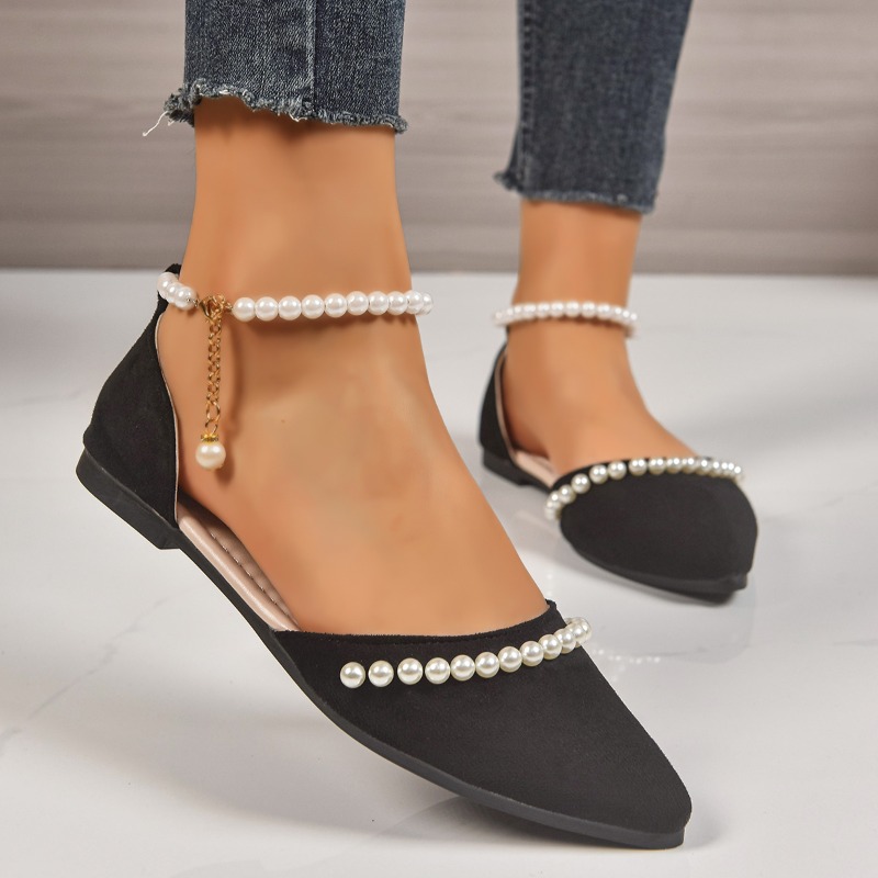 Shoes For Women Flats - Spitz zulaufende Ballerinas mit Perlenverzierung, Wildleder,
