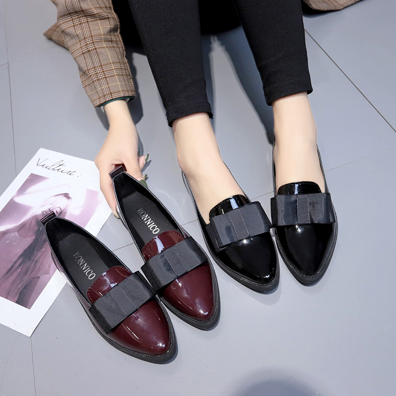 Schwarze/Weinrote Lackleder-Sp – Shoes For Women Flats Bewertung und Preis